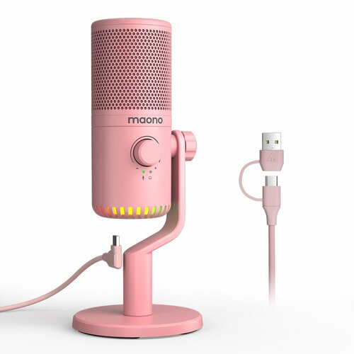 Maono DM30 (pink), конденсаторный USB микрофон, 24bit/48kHz, ПО Maono Link, в комплекте подставка и кабель