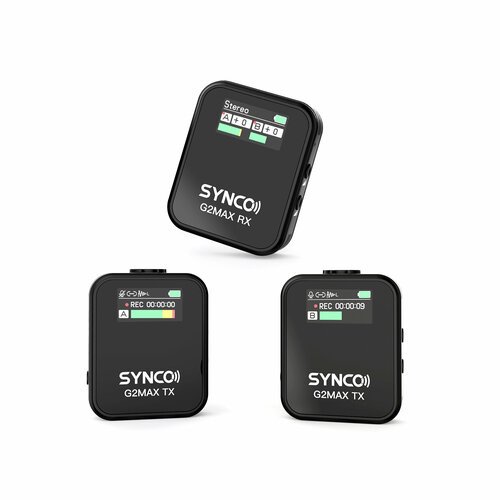 Беспроводной микрофон с TFT-дисплеем для фотоаппарата/телефона/компьютера SYNCO G2A2 MAX (2 передатчика c памятью, 1 приёмник)