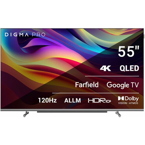 Телевизор QLED Digma Pro 55' QLED 55L Google TV Frameless черный/серебристый 4K Ultra HD 120Hz HSR DVB-T DVB-T2 DVB-C DVB-S DVB-S2 USB WiFi Smart