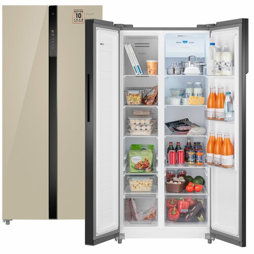 Отдельностоящий холодильник с инвертором Weissgauff WSBS 500 Inverter NoFrost Beige Glass