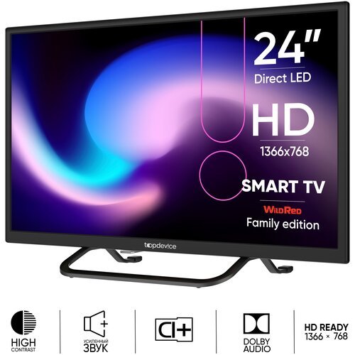 24' Телевизор Topdevice TV 24' SMART, HD 720p, Smart TV WildRed, черный