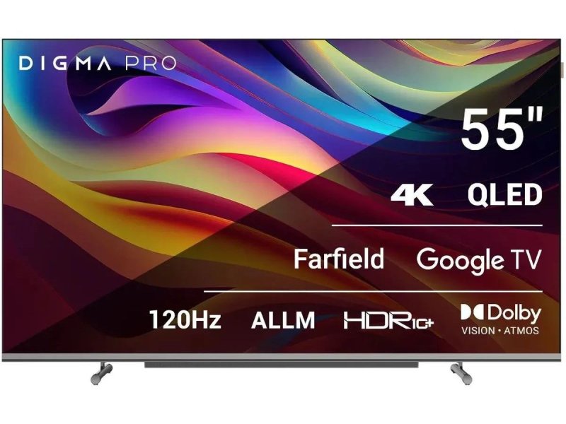 Телевизор Digma Pro QLED 55L Google TV Frameless черный/серебристый