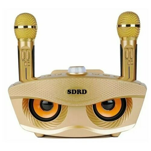 SDRD SD-306 (золотой) - bluetooth колонка-караоке с двумя беспроводными микрофонами, онлайн караоке, USB, AUX