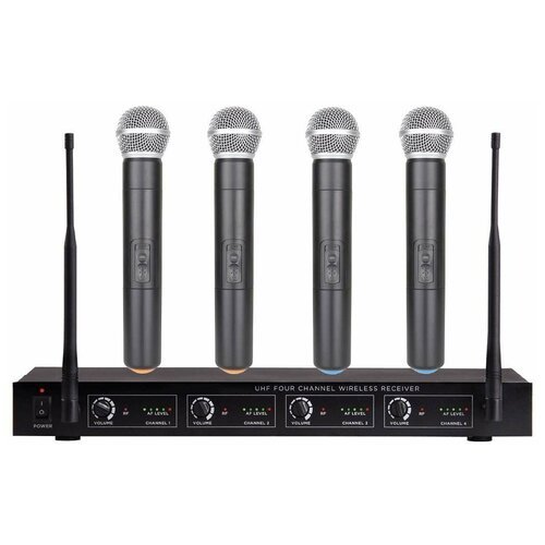 Беспроводные микрофоны, 4 микрофона, NOIR-audio U-3400, четыре ручных микрофона, микрофоны для вокала, микрофон для ведущего, для мероприятий, караоке