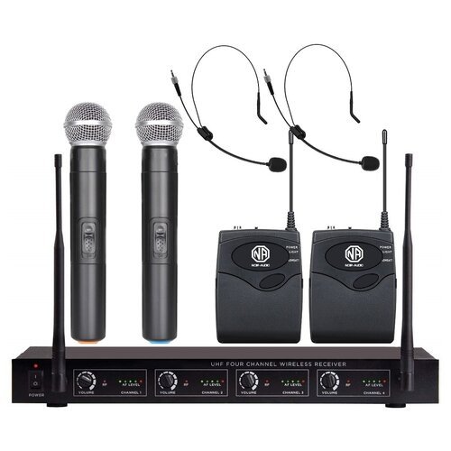 Беспроводной микрофон NOIR-audio U-3400-HS7/H с двумя ручными микрофонами, двумя головными микрофонами для вокала, речи, проведения мероприятий