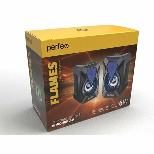 Perfeo колонки 'FLAMES', 2.0, мощность 2х3 Вт, USB, чёрн, Game Design, LED подсветка 7 цв