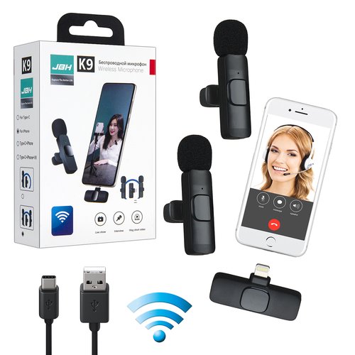 Беспроводной петличный микрофон для айфона / комплект 2 в 1/ петличка для iphone ipad / с шумоподавлением /разъем lightning