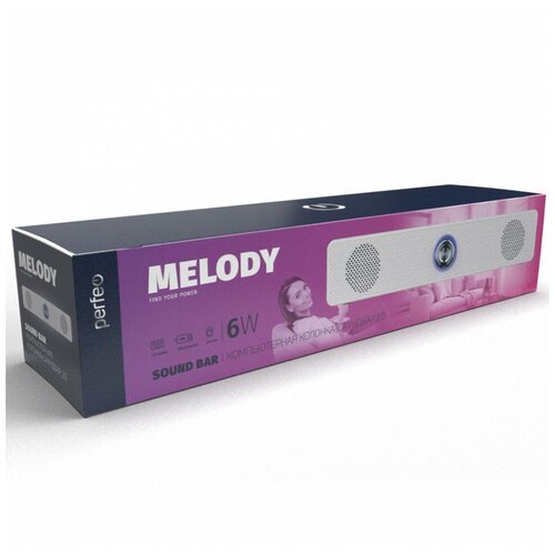 Компьютерная колонка-саундбар Perfeo 'MELODY', мощность 6 Вт, USB, пластик, белый